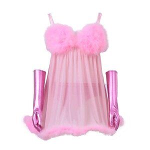 2894 Cosplay Pink Fembot Costume Dress Adult Sexy Robot Costume Feather